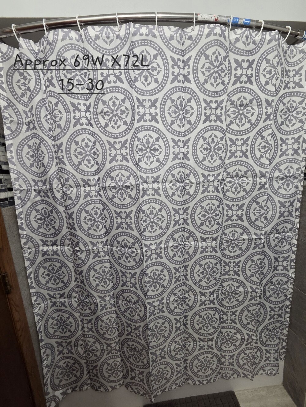 Nwot, Size Long Gray Medallion Shower Curtain - Stylish Bathroom Accent